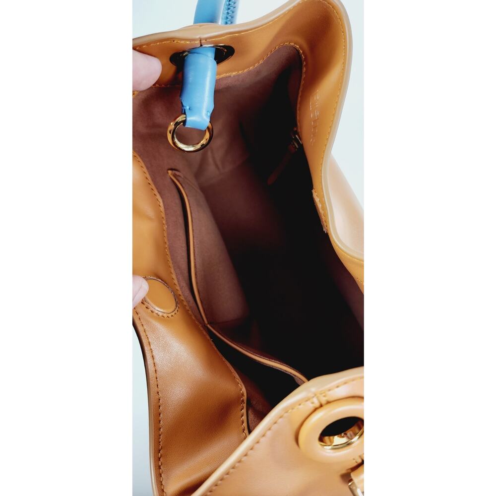 NWT Elleme Raisin Leather Handbag Cognac Brown Blue Handle Crossbody Bag Italy - Picture 9 of 12